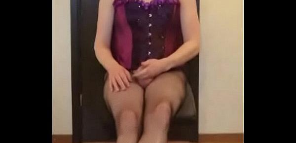  Sissy in corset jerking sissycock